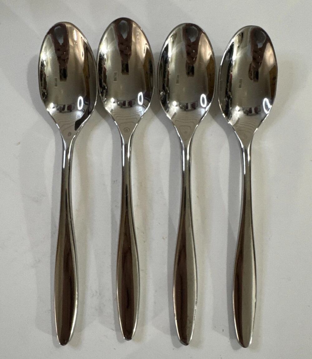 Set of 4 Gourmet Settings Ellipse Spoons Glossy Stainless Flatware Teaspoons